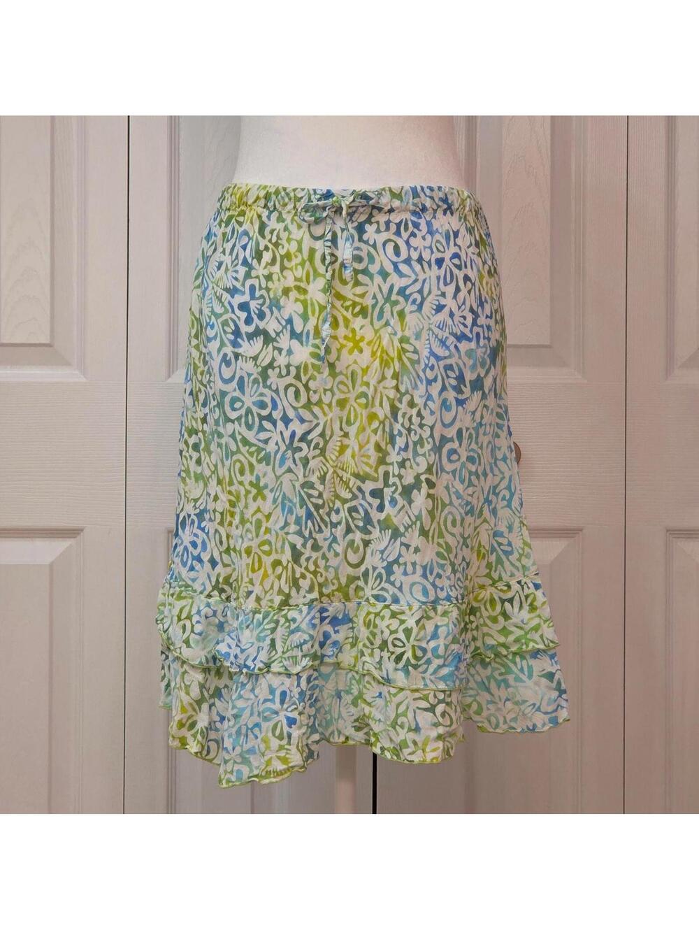 Y2K Blue Green Tropical Floral Midi Skirt Blueginger Sz XXS-M Summer Boho Beach